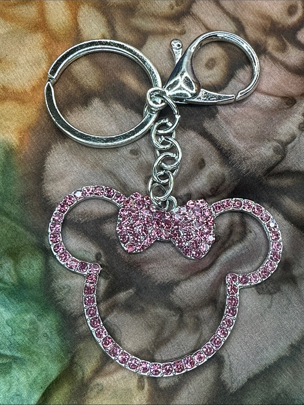 Pink Crystal Mouse Head Keychain with Bow